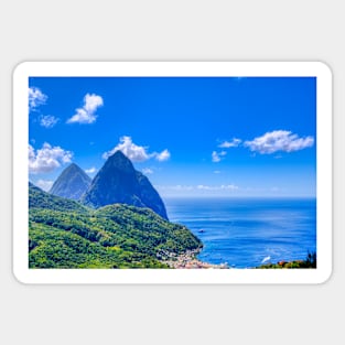 View of the famous Piton mountains in St Lucia, Eastern Caribbean Sticker